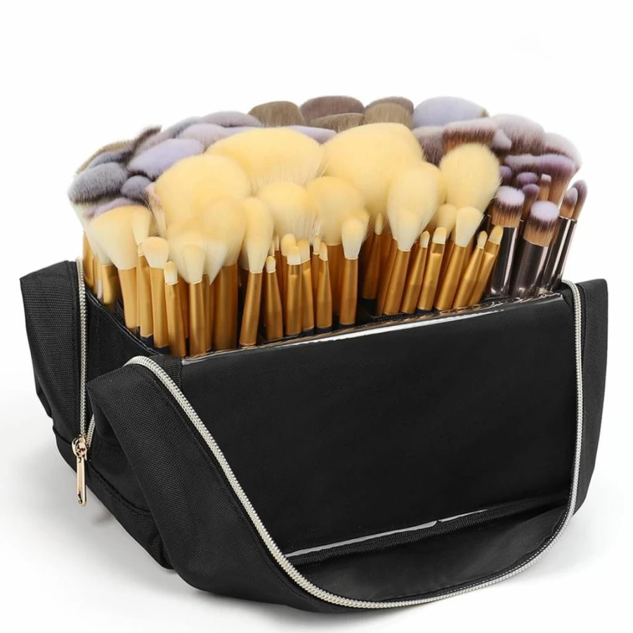 Onemoky Large Foldable Makeup Brush Organizer Bag - Portable Travel Case with Detachable Dividers, Professional Artist Brush Storage Holder (Brushes Not Included)