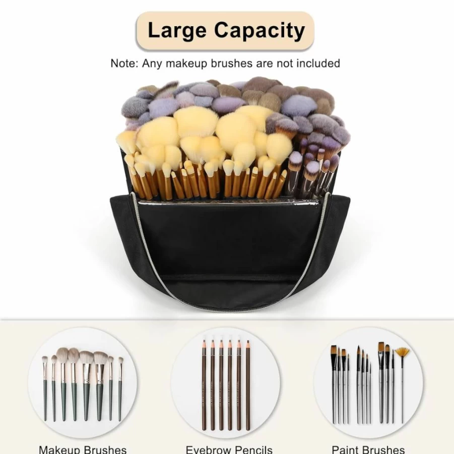 Onemoky Large Foldable Makeup Brush Organizer Bag - Portable Travel Case with Detachable Dividers, Professional Artist Brush Storage Holder (Brushes Not Included)
