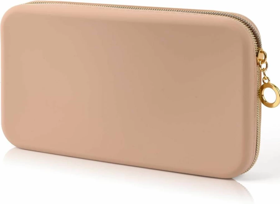 Sakolla Silicone Makeup Brush Holder with Zipper - Washable Travel Organizer Pouch for Cosmetics Brushes, Daily Essentials, Khaki