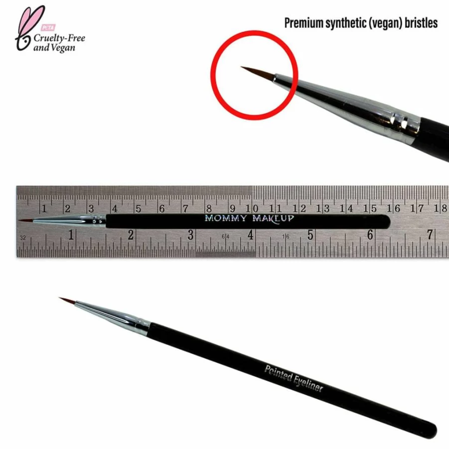 Mommy Makeup Ultra Fine Pointed Eyeliner Brush - Precision Vegan Synthetic Bristles for Gel & Liquid Liner - Cruelty-Free Professional Makeup Artist Tool