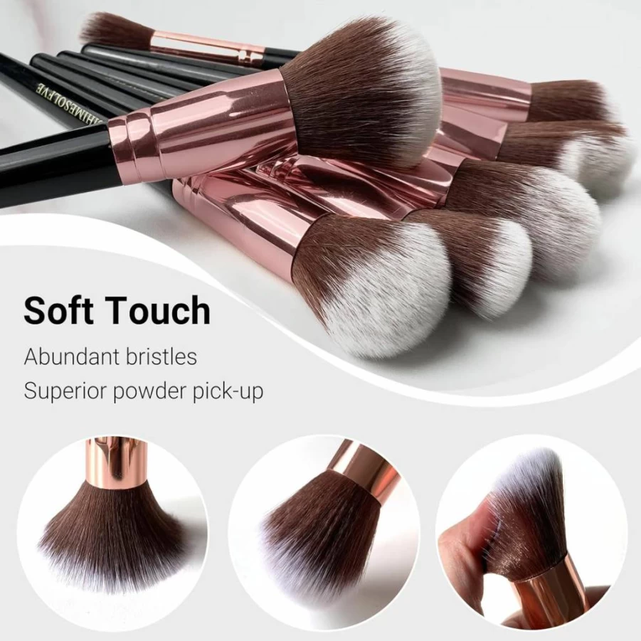 SIHIMESOLFVE 15Pcs Professional Makeup Brush Set - Soft Eye & Face Brushes with Lash Comb, Eyeshadow Blender, Storage Bag & 5 Beauty Sponges