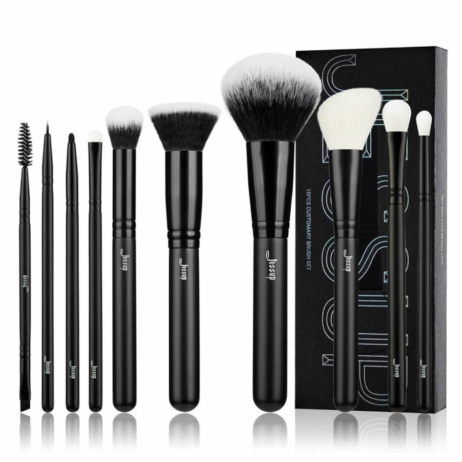 Jessup 12-Piece Vegan Makeup Brush Set - Premium Synthetic Foundation, Concealer, Eyeshadow, Blending, Eyebrow & Spoolie Brushes - Cruelty-Free Burlywood T327