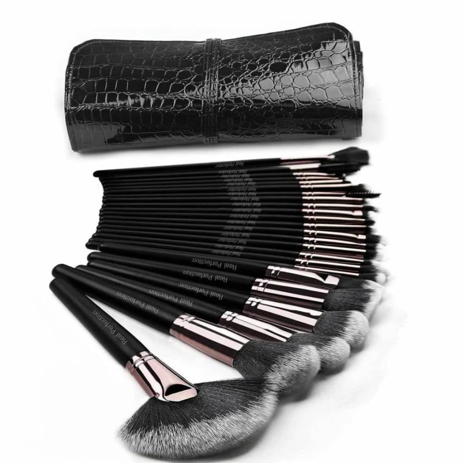 Real Perfection 24Pcs Premium Makeup Brush Set - Synthetic Foundation, Contour, Blush, Eyeshadow, Concealer & Eyeliner Brushes with Travel Case