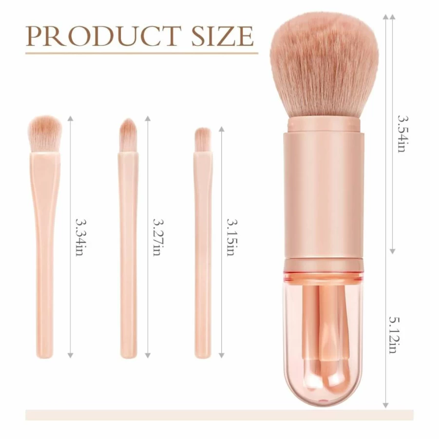 Blavvennt 4-in-1 Retractable Travel Makeup Brush Set - Mini Professional Foundation, Blending, Powder & Eyeshadow Brushes for Women
