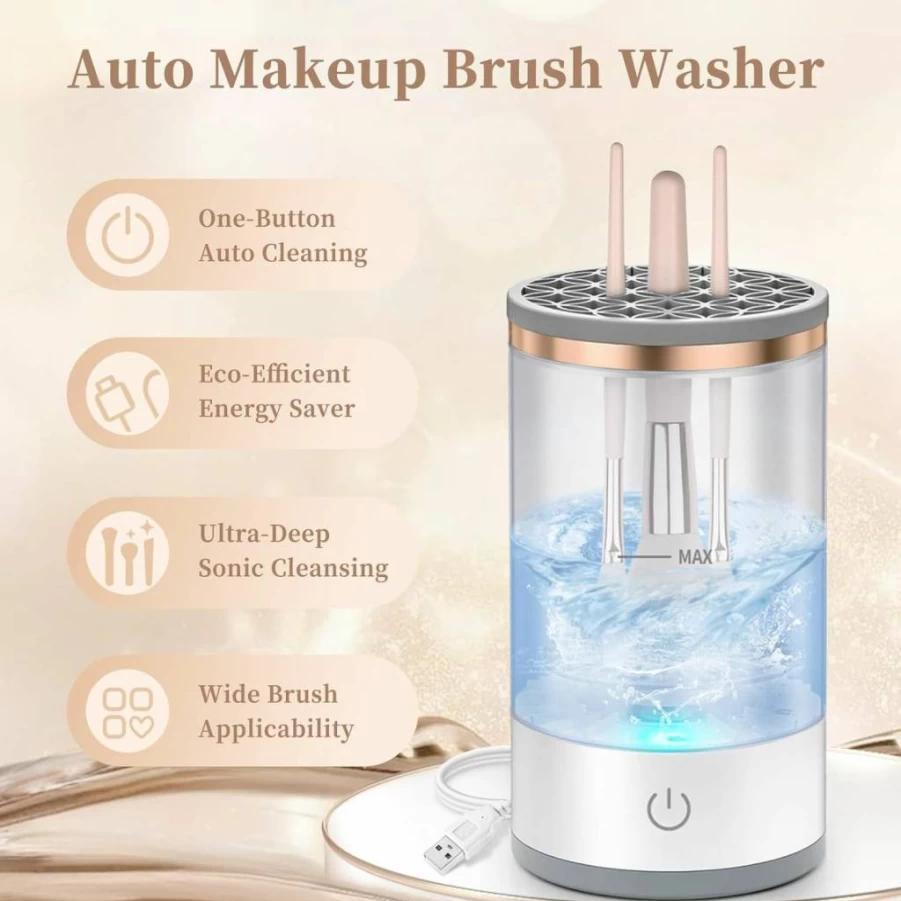 Cisbelw Electric Makeup Brush Cleaner Machine - Fast Deep Cleaning for All Brush Types, Portable & Compact Design for Travel, Home Use - Ideal for Makeup Lovers & Professionals (Purple)