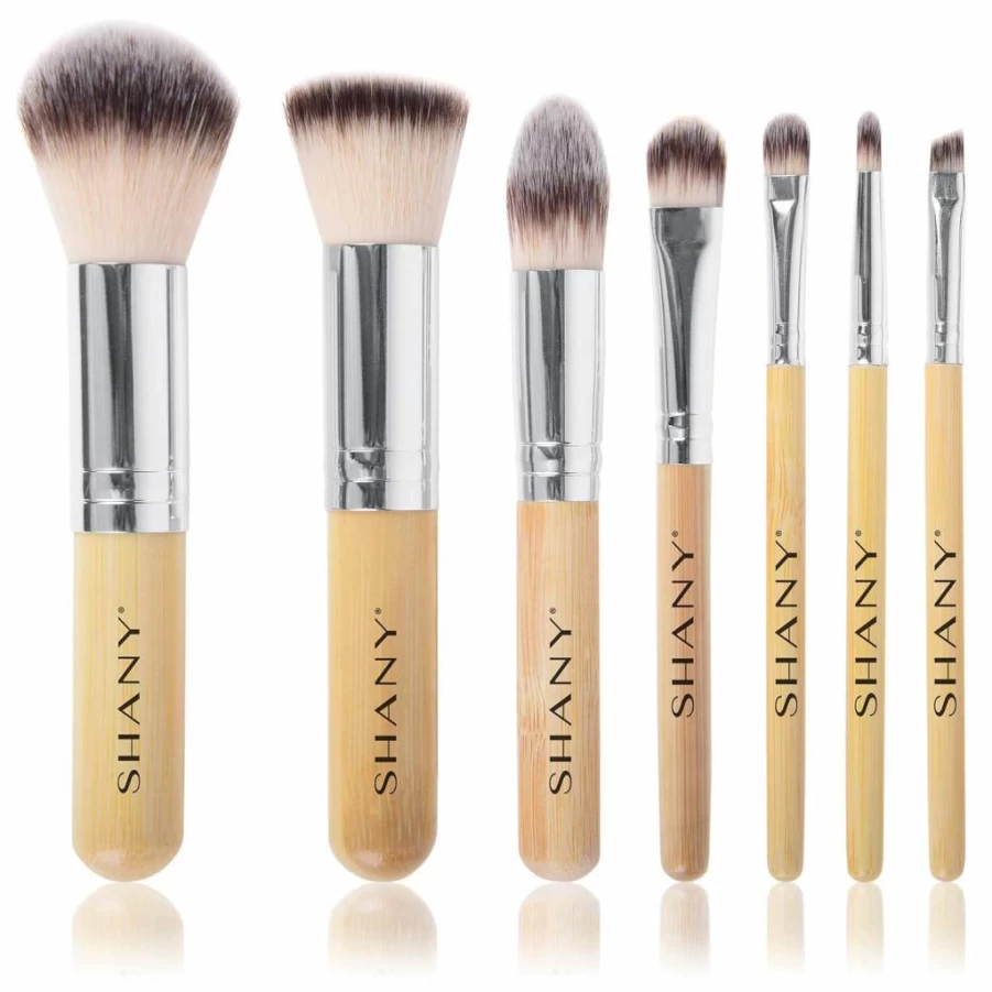 SHANY 7-Piece Bamboo Makeup Brush Set with Travel Case - Petite Pro Vegan Cosmetics Brushes for Eyes, Face, and Foundation