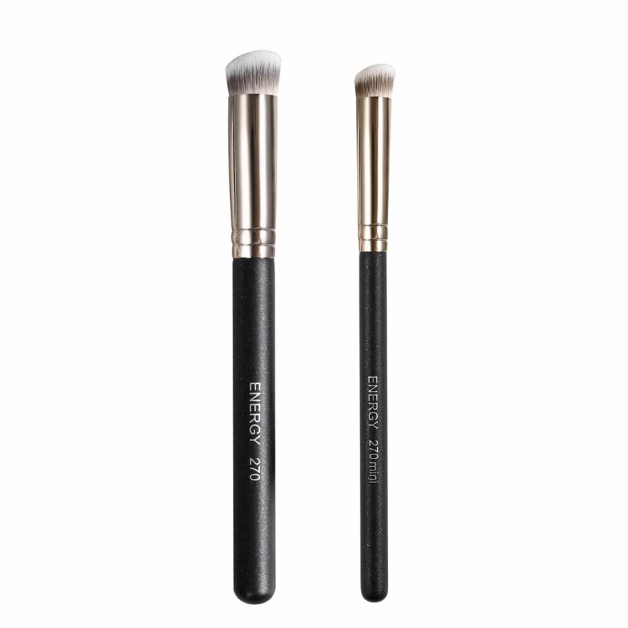 ENERGY Mini Concealer Brush 270 - Angled Flat Top Kabuki for Under Eye, Nose Contour, Blending Liquid, Cream & Powder Foundation - Professional Small Makeup Brush Set