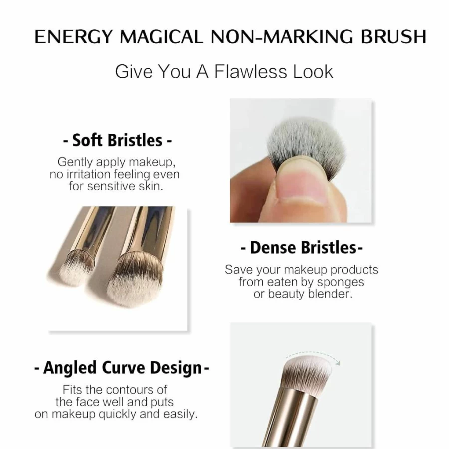 ENERGY Mini Concealer Brush 270 - Angled Flat Top Kabuki for Under Eye, Nose Contour, Blending Liquid, Cream & Powder Foundation - Professional Small Makeup Brush Set