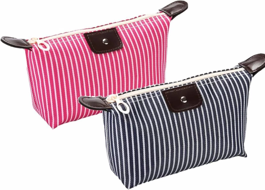 THTAJ 2 Pack Light Pink Nylon Makeup Bag - Waterproof Travel Toiletry & Cosmetic Organizer, Trendy Preppy Skin Care Bag for Women