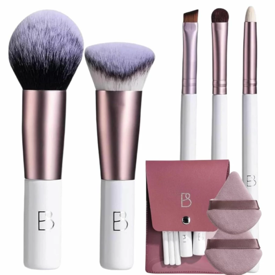BS-MALL 7-Piece Premium Synthetic Makeup Brush Set with Triangle Puff & Travel Storage Bag for Foundation, Powder, Concealer, and Eyeshadow