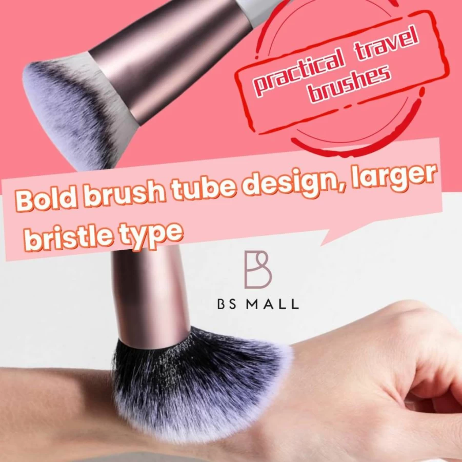 BS-MALL 7-Piece Premium Synthetic Makeup Brush Set with Triangle Puff & Travel Storage Bag for Foundation, Powder, Concealer, and Eyeshadow