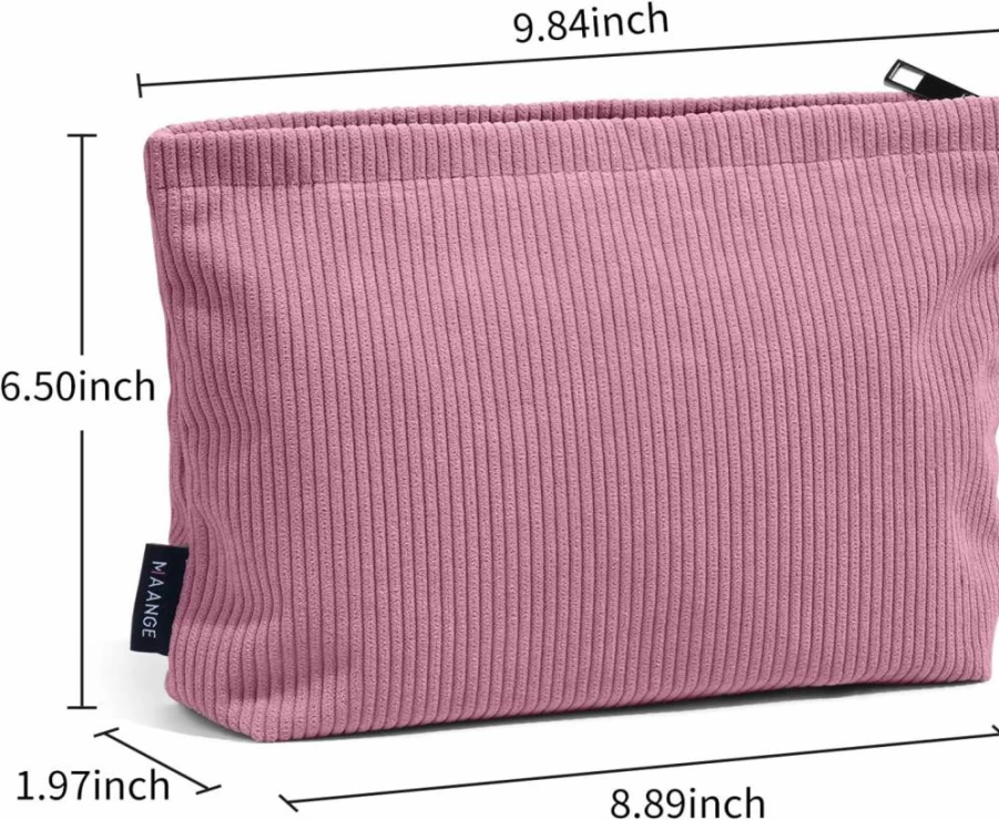 MAANGE Green Corduroy Makeup Bag for Women - Portable Travel Cosmetic Pouch with Zipper, Small Versatile Purse Organizer