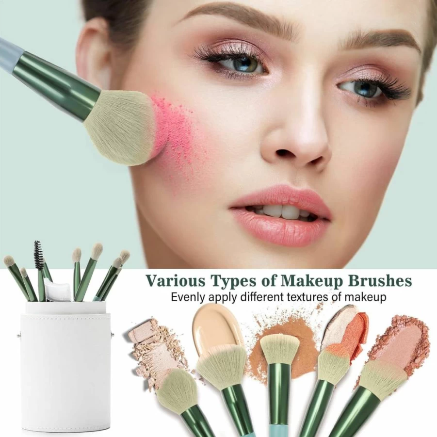 COSHINE 10Pcs Portable Travel Makeup Brush Set - Mini Full Function Cosmetic Brushes Kit with Pouch (Black) for On-The-Go Beauty