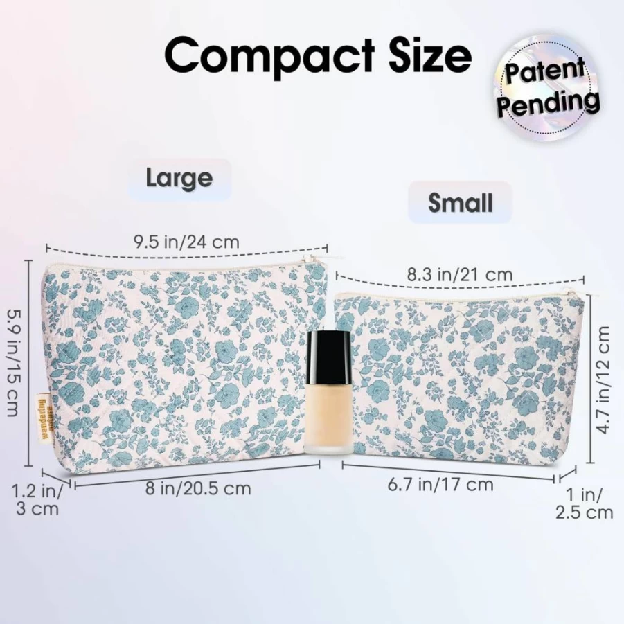 Wandering Nature 2 Pack Vegan Leather Makeup Bag - Small Cosmetic Pouch with Zipper for Women, Black Travel Purse Organizer