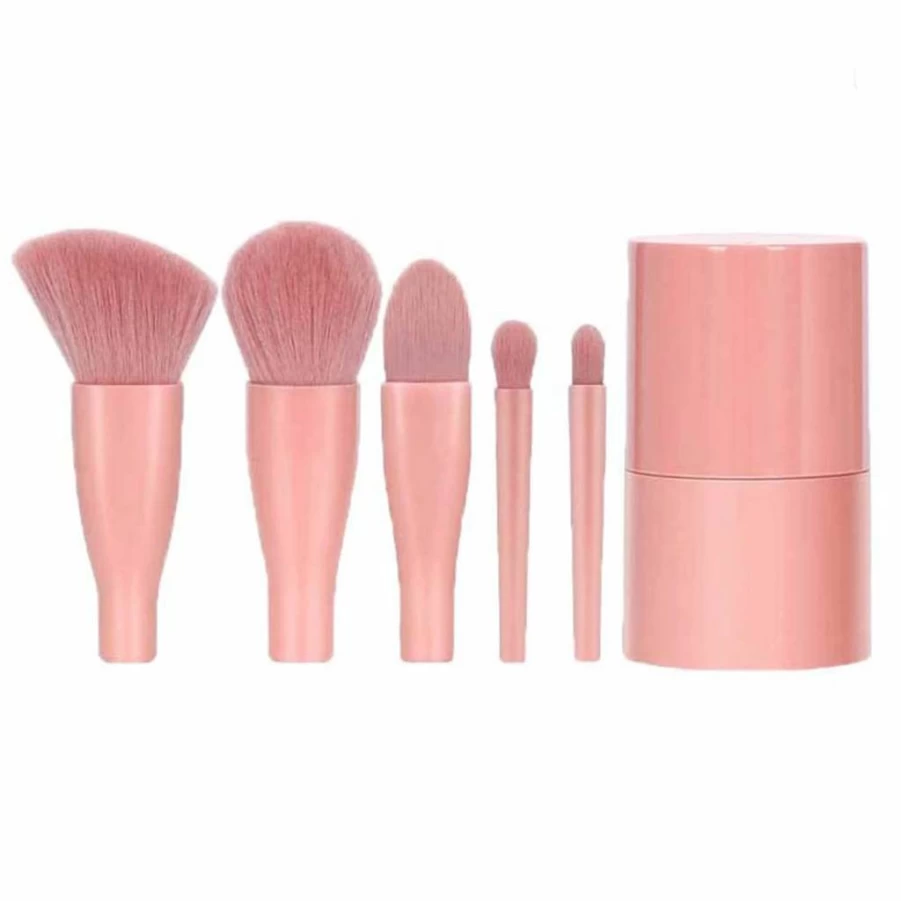 COSHINE 5-Piece Travel Makeup Brush Set with Mirror - Mini Cosmetic Brushes Kit for Easy On-The-Go Application