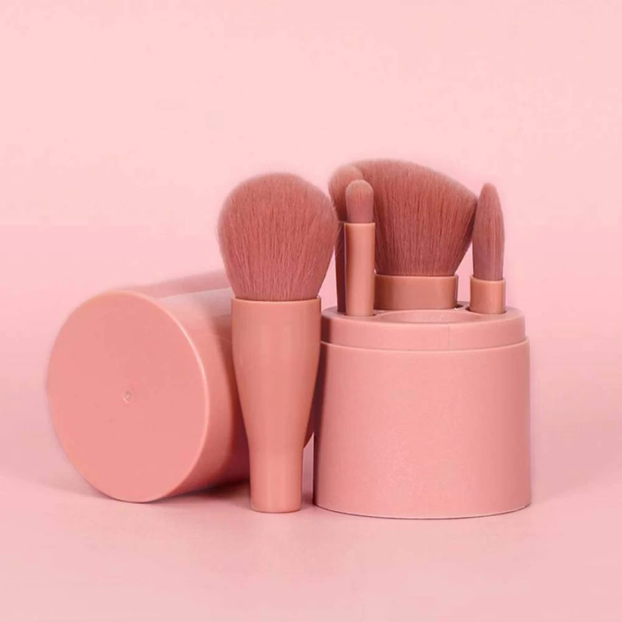 COSHINE 5-Piece Travel Makeup Brush Set with Mirror - Mini Cosmetic Brushes Kit for Easy On-The-Go Application