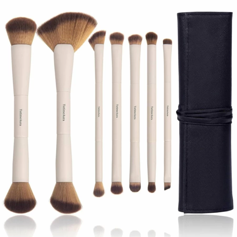YutimeAura 7-Piece Dual-Ended Makeup Brush Set for Foundation, Contour, Eyeshadow & Blush - Cruelty-Free Travel Beauty Gift Kit