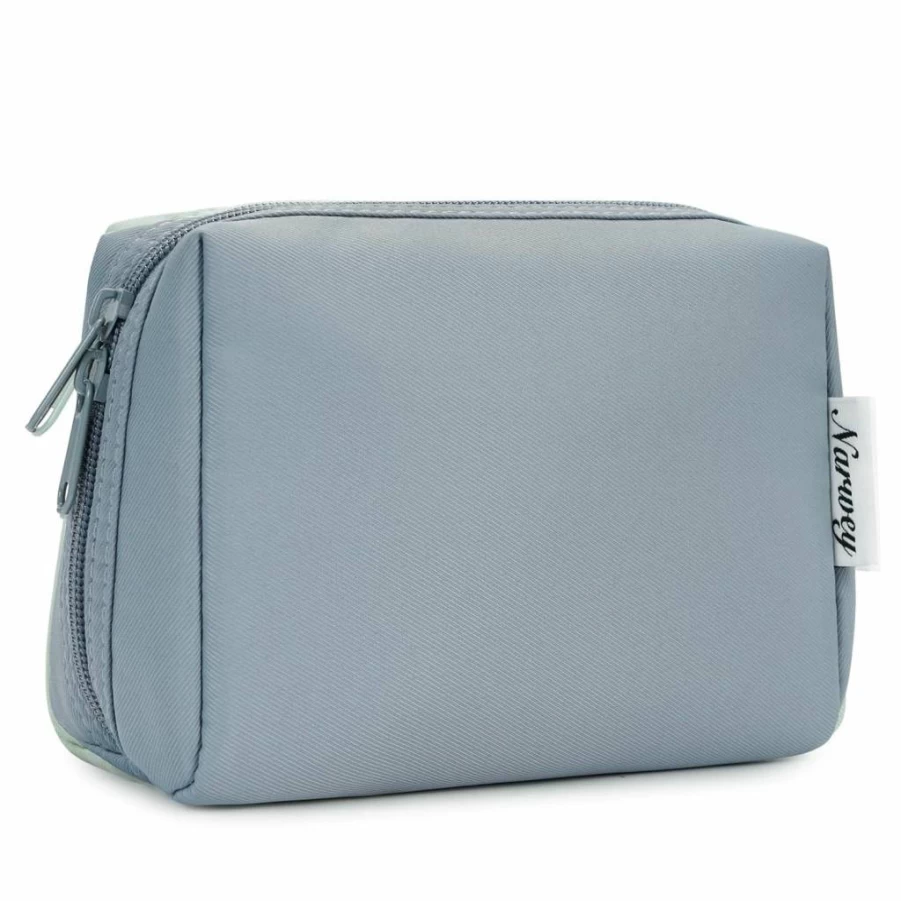 Narwey Large Blue Leaf Makeup Bag for Women - Travel Cosmetic Organizer with Multiple Compartments, Cute Toiletry Bag for Girls