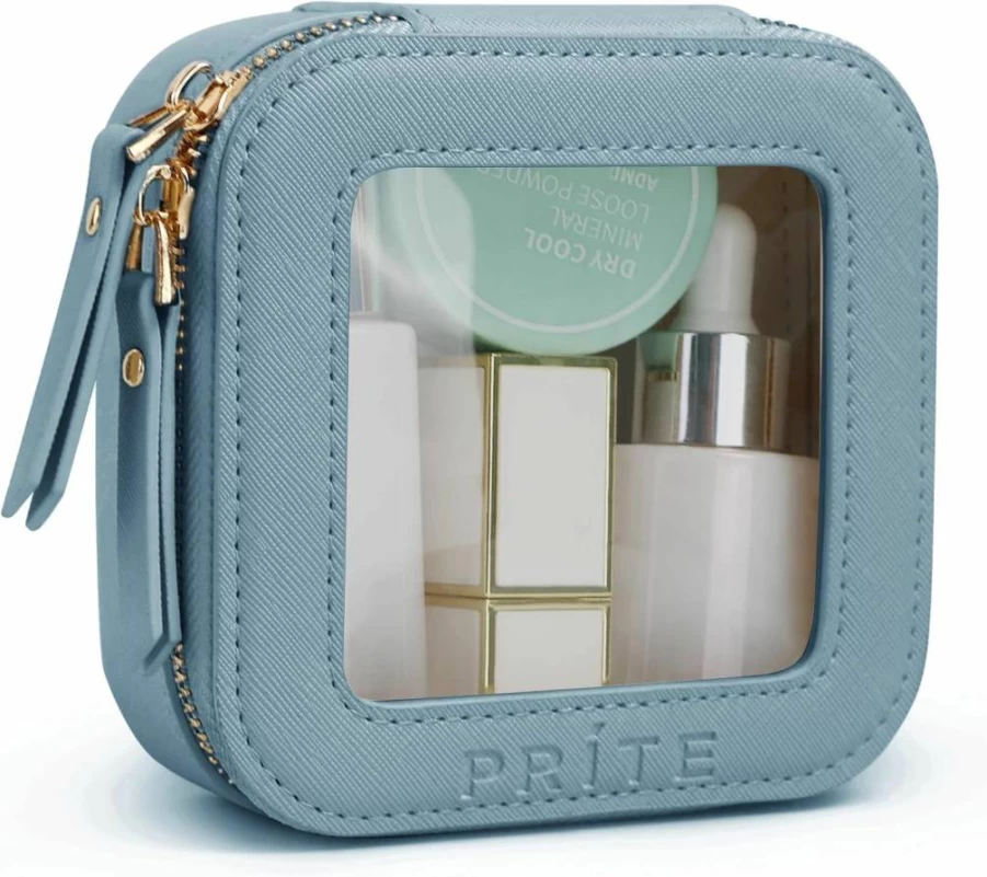 Prite Waterproof Makeup Bag with Golden Zipper - Travel Cosmetic Organizer Case for Skincare & Toiletries (Beige)