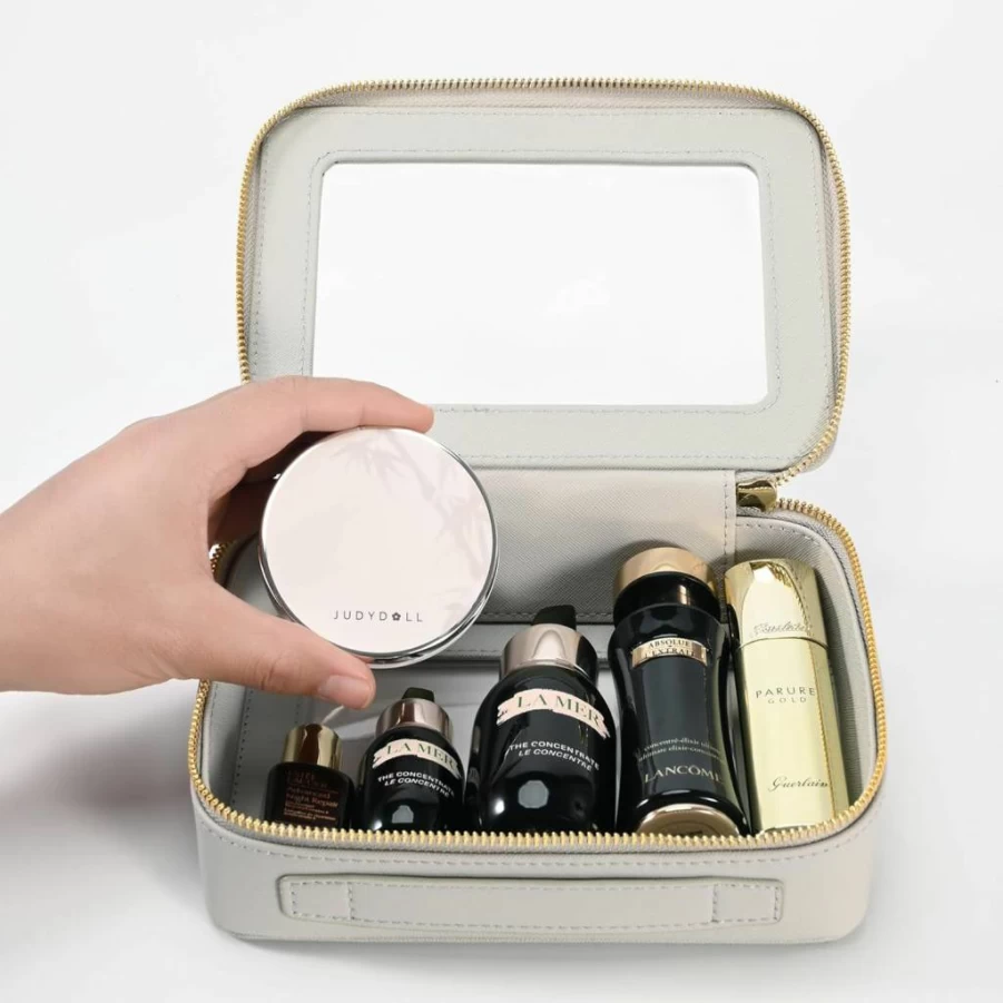 Aveniee Slim Clear Makeup Brush Bag - Mini Travel Cosmetic Organizer with Dual Zipper, Thin Toiletry Case for Women, White