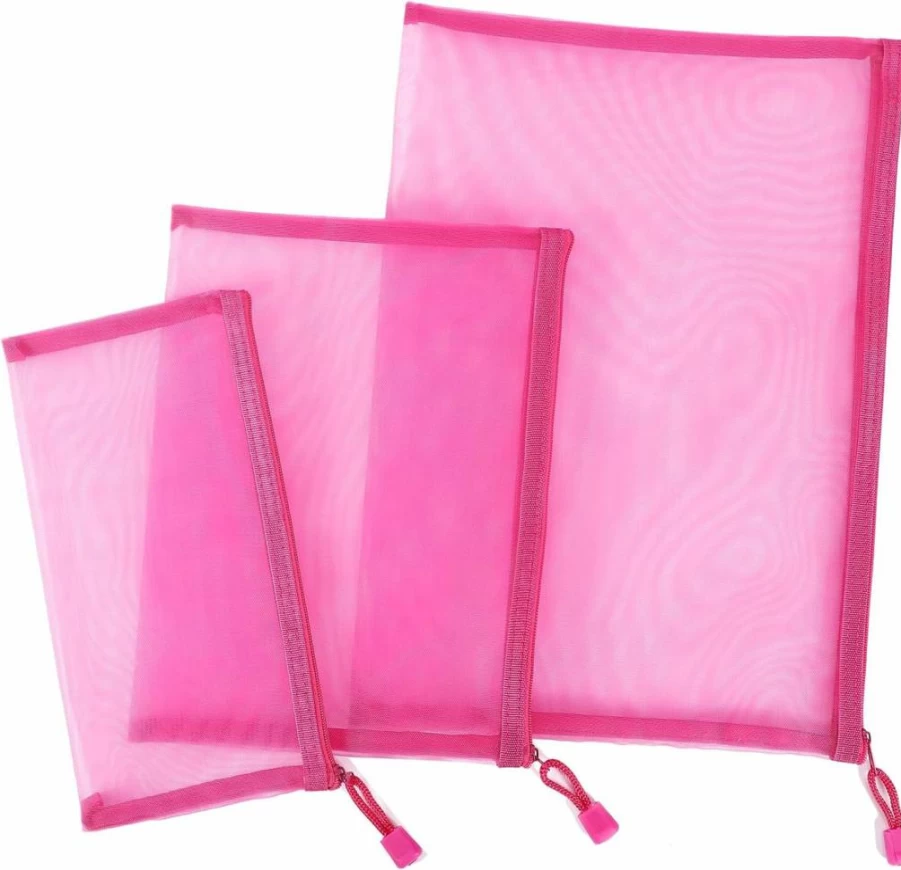 12 Pieces Sinzip A5 Pink Nylon Mesh Zipper Pouch, Multipurpose Cosmetic Makeup Bags for Travel, School, Office Supplies & Accessories