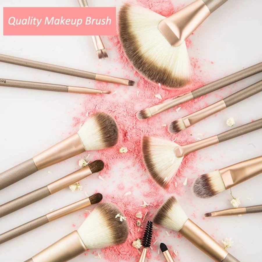 NEVSETPO 28Pcs Makeup Brush Set with Beauty Blender & Travel Bag - Synthetic Foundation, Powder, Concealer, Eyeshadow, Blush Brushes - Champagne