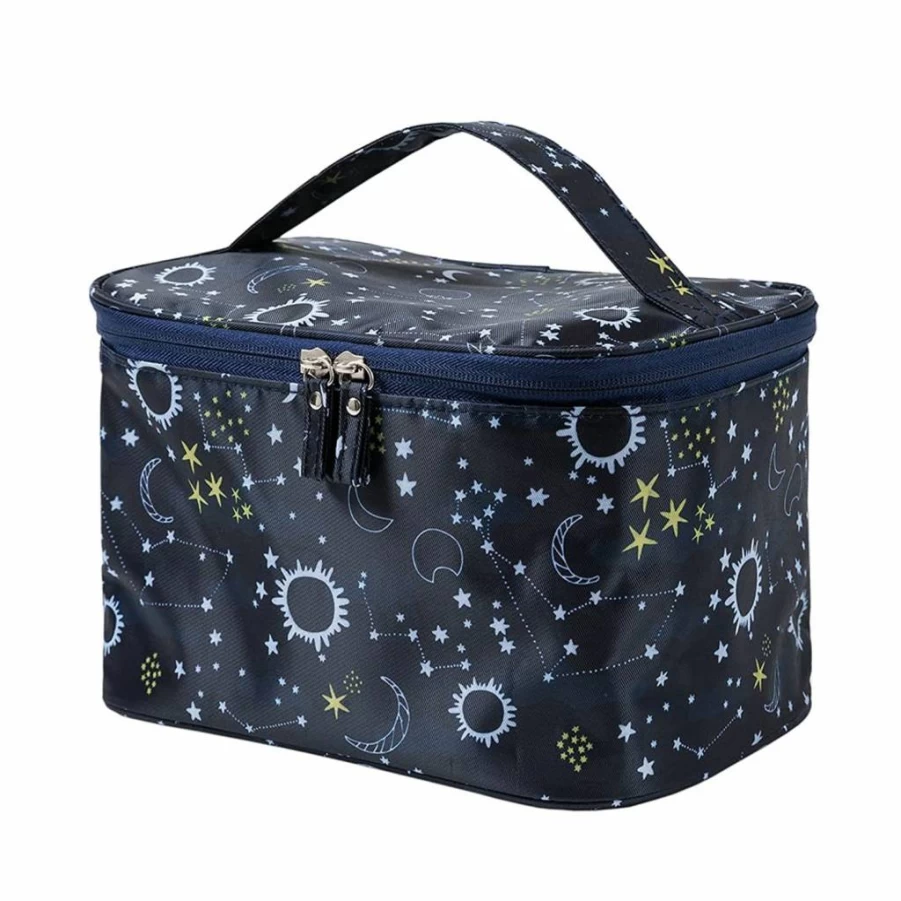 HOYOFO Starry Sky Makeup Bag for Women - Waterproof Travel Cosmetic Organizer Case with Mirror, Portable Toiletry Pouch