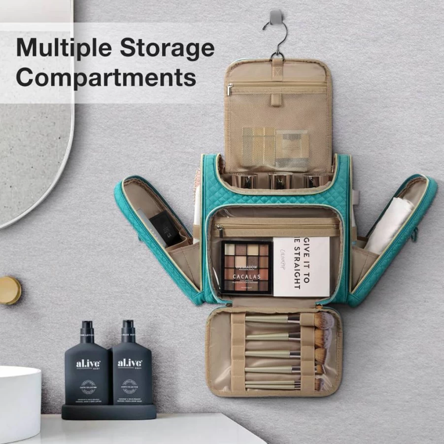 BAGSMART Large Water-Resistant Travel Toiletry Bag for Women, Cosmetic Makeup Organizer with Spacious Capacity for Toiletries Essentials, Black