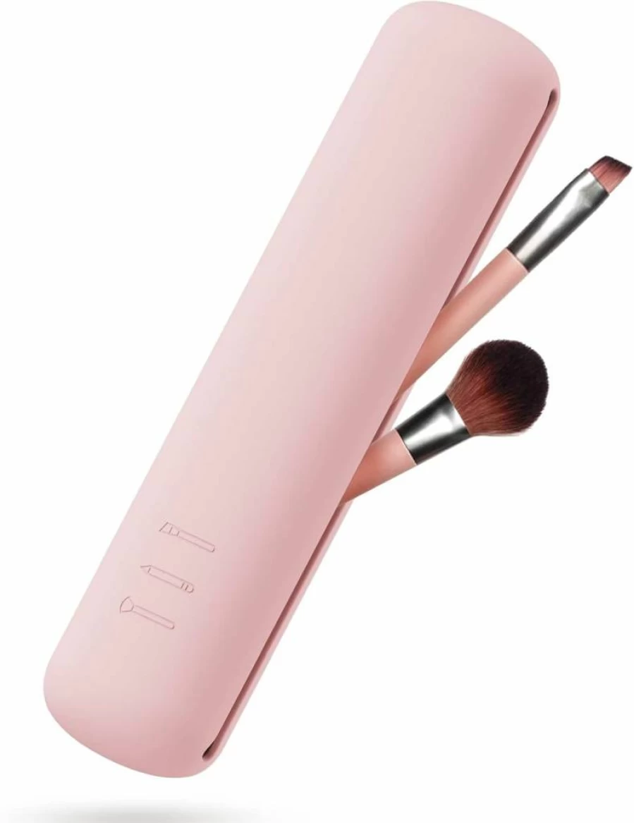 CORNERIA Magnetic Lock Makeup Brush Holder - Upgraded Silicone Travel Cosmetic Organizer, Anti-Fall Out Portable Brush Bag for Women