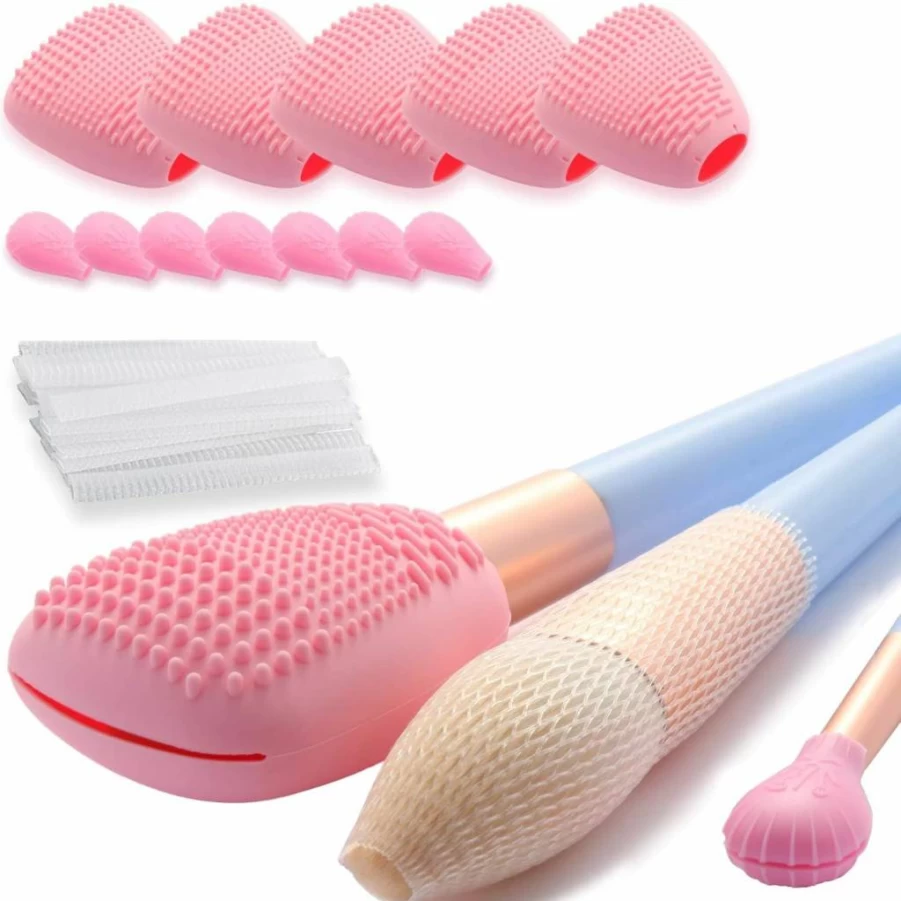 Vidsel Silicone Makeup Brush Holder with Cleaning Mat - Travel Cosmetic Organizer Case for Foundation, Eye, Lip Brushes - Gift Set for Women (3 Large + 5 Small Brushes, Blue)