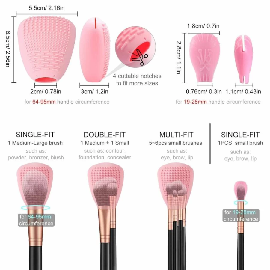 Vidsel Silicone Makeup Brush Holder with Cleaning Mat - Travel Cosmetic Organizer Case for Foundation, Eye, Lip Brushes - Gift Set for Women (3 Large + 5 Small Brushes, Blue)