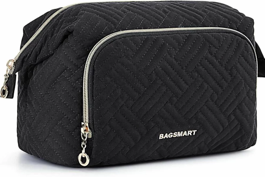 BAGSMART Large Travel Makeup Bag for Women - Waterproof Cosmetic Organizer Pouch with Wide Opening for Toiletries, Brushes, and Accessories