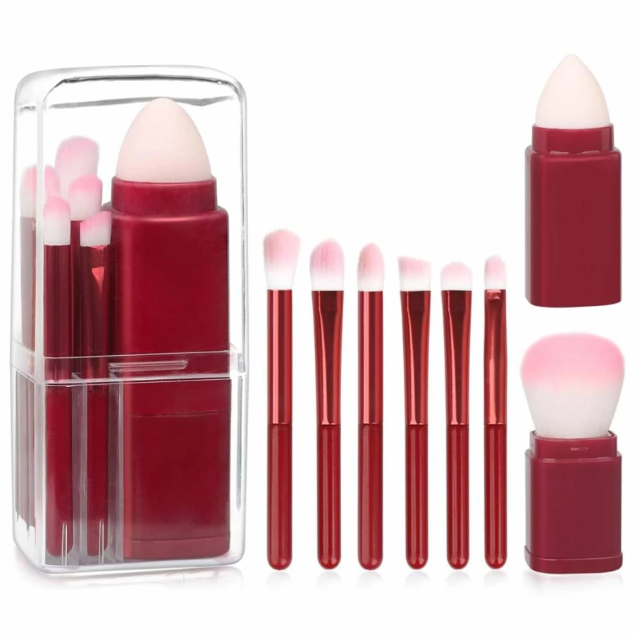 SRUIDYLADY 8-in-1 Portable Retractable Makeup Brush Set with Travel Case - Foundation, Eyeshadow, Angled, Lip & Blending Brushes | Green Cosmetic Brush Kit for On-the-Go Beauty