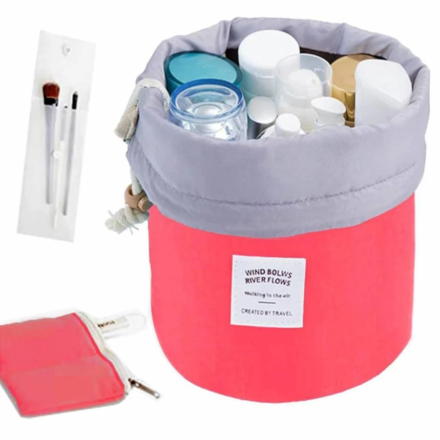 INVODA 4Pcs Travel Makeup Bags Set - Portable Drawstring Cosmetic Organizer for Women, Toiletry Pouches in Green Pink Blue Red