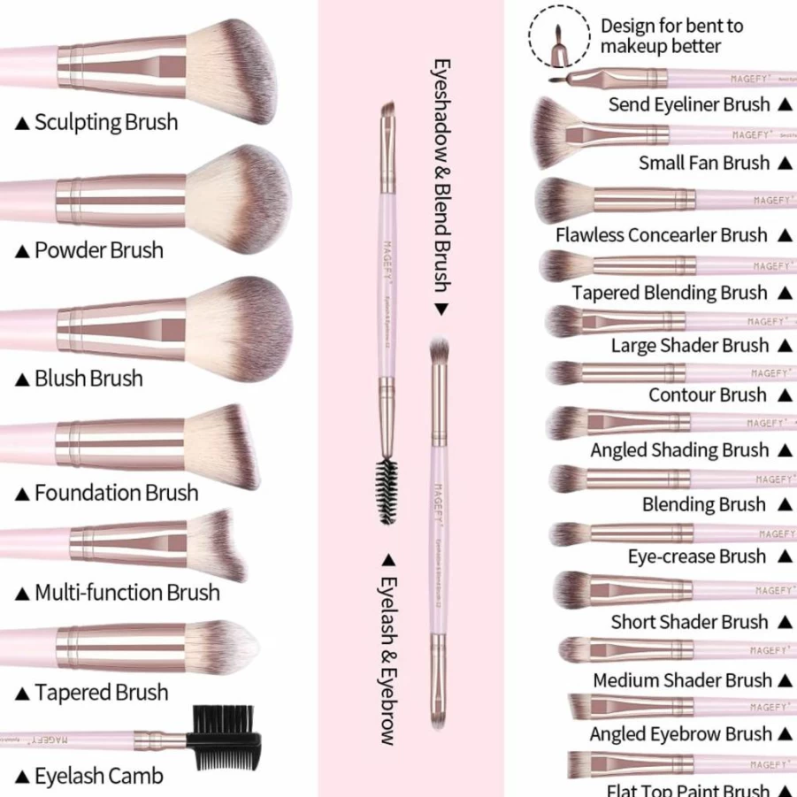 MAGEFY 22-Piece Professional Makeup Brush Set with Travel Case - Synthetic Foundation, Eyeshadow, Blush Brushes for All Makeup Needs (Black Gold)