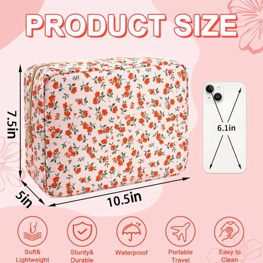 UIXIZQ Mini Makeup Bag for Women - Cute Bubblegum Pink Travel Cosmetic Pouch, Small Nylon Zipper Organizer for Purse, Toiletries, School & Work Accessories