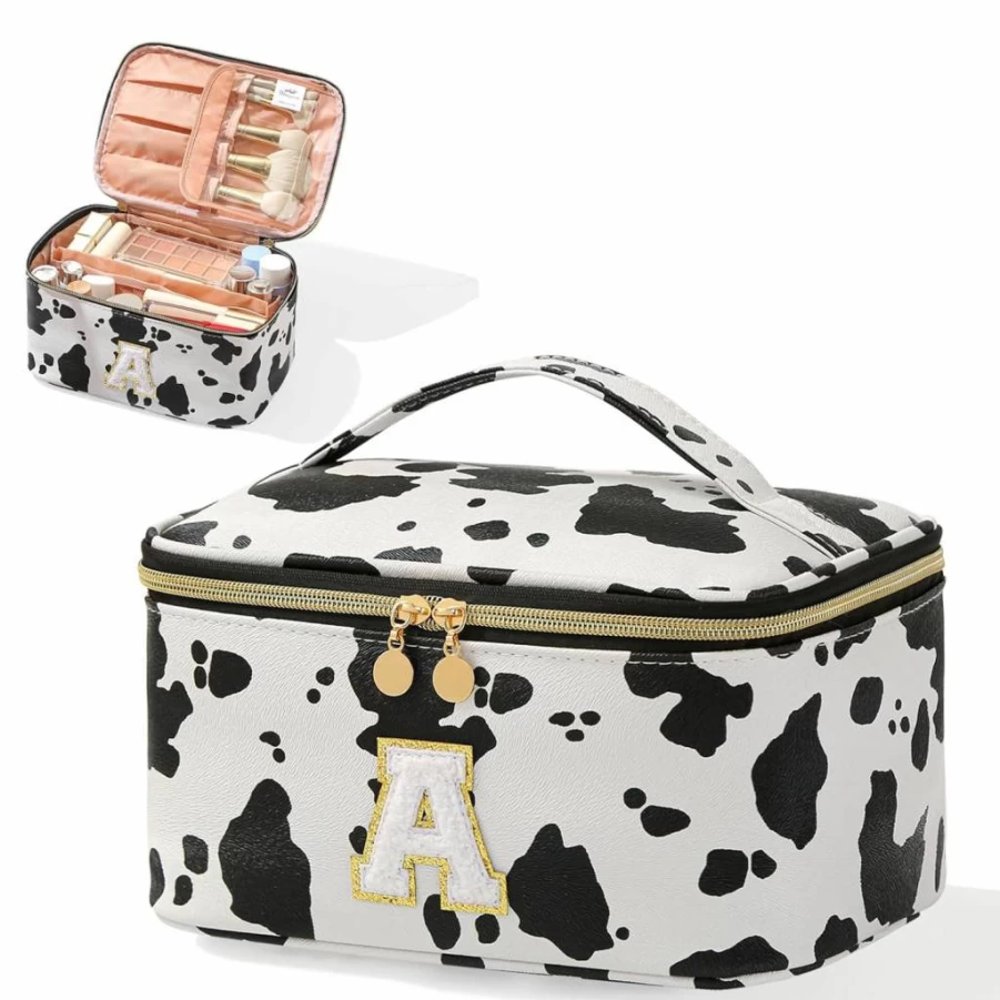 KITENROM Premium Makeup Bag for Women - Waterproof Travel Cosmetic Pouch, Stylish Dark Black Toiletry Organizer with Secure Zip Closure