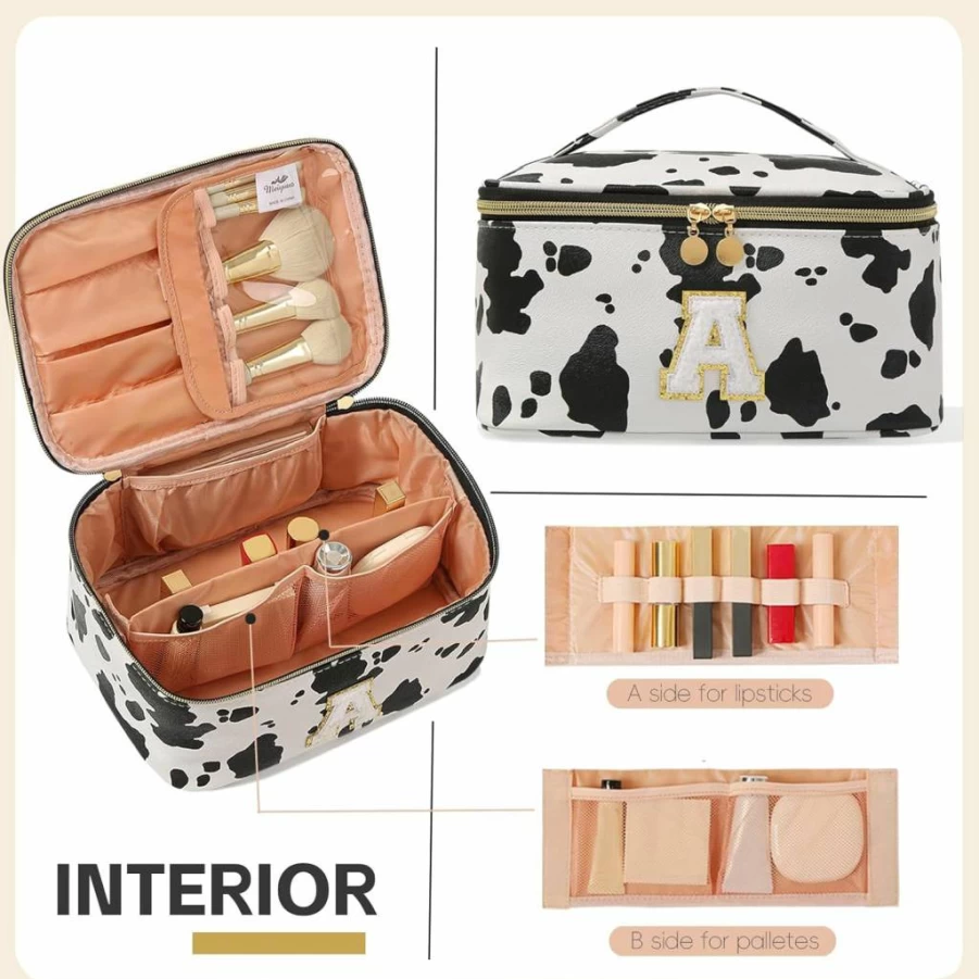 KITENROM Premium Makeup Bag for Women - Waterproof Travel Cosmetic Pouch, Stylish Dark Black Toiletry Organizer with Secure Zip Closure