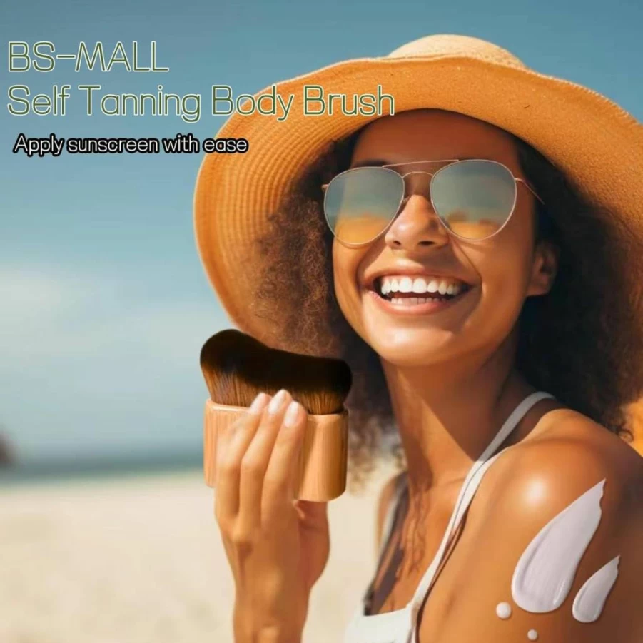BS-MALL Self Tanning Body Brush Set of 2 with Natural Bamboo Handles, Ultra-Soft Synthetic Bristles for Face & Body, Travel-Friendly Makeup Brushes
