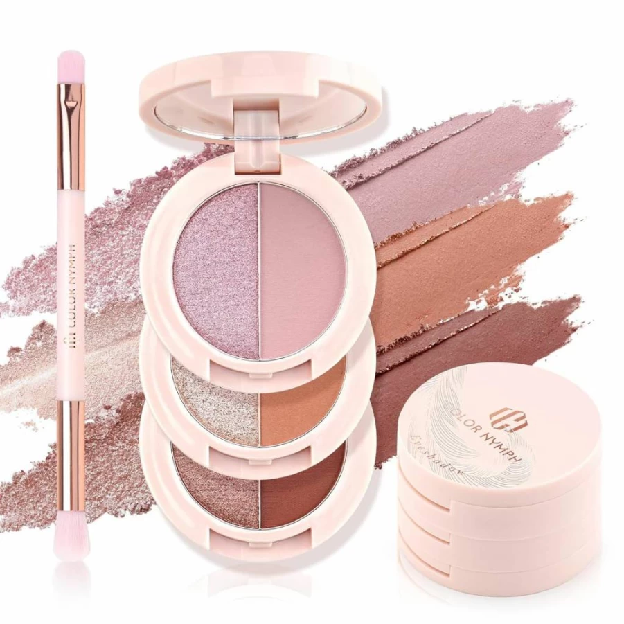 Color Nymph 6-Color Eyeshadow Palette - Shimmer & Matte Long-Lasting Makeup Kit with Brush & Mirror, Travel-Friendly Stackable Design