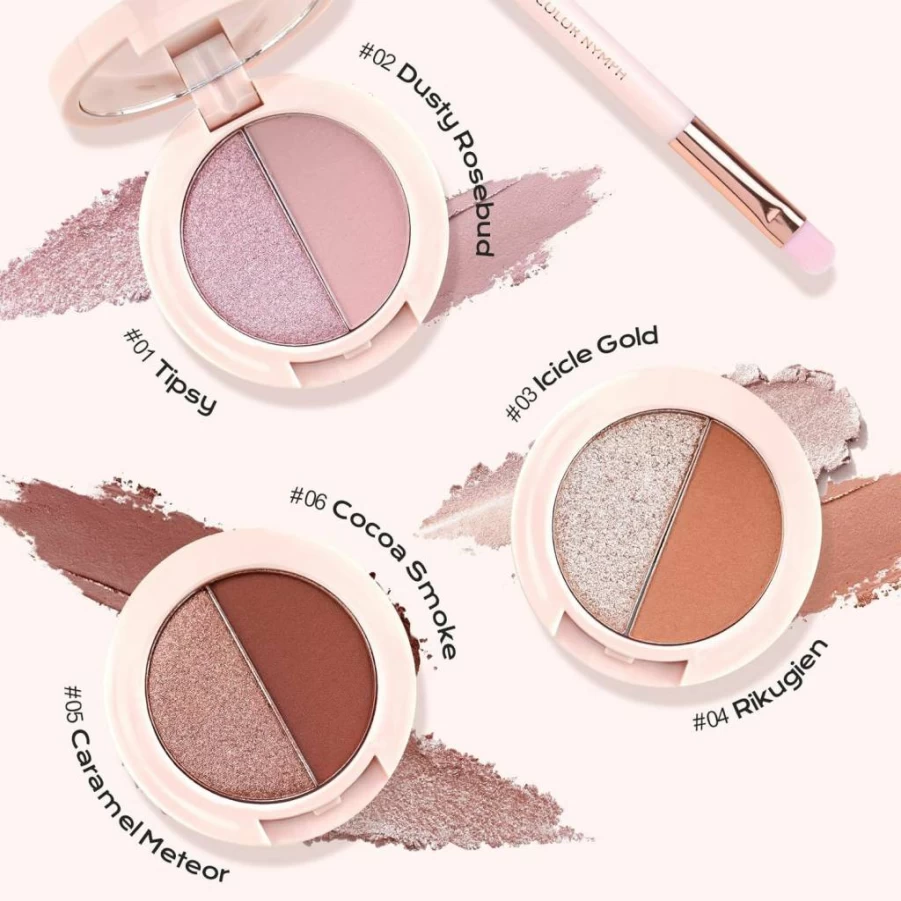 Color Nymph 6-Color Eyeshadow Palette - Shimmer & Matte Long-Lasting Makeup Kit with Brush & Mirror, Travel-Friendly Stackable Design