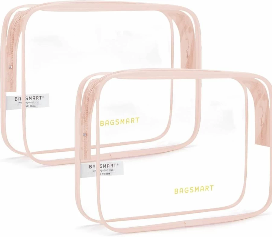 BAGSMART TSA Approved Clear Toiletry Bag 2-Pack, Water Resistant Quart Size Travel Organizer for Makeup & Cosmetics, Airline Carry-On Essentials for Women & Men, Black