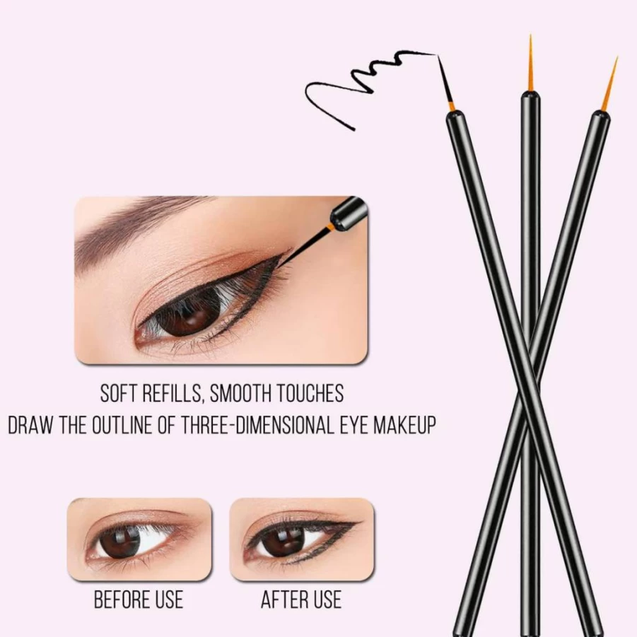 KINGMAS 100-Pack Disposable Eyeliner Brushes - Ultra-Fine Tip Cosmetic Applicator Wands for Precise Makeup Application