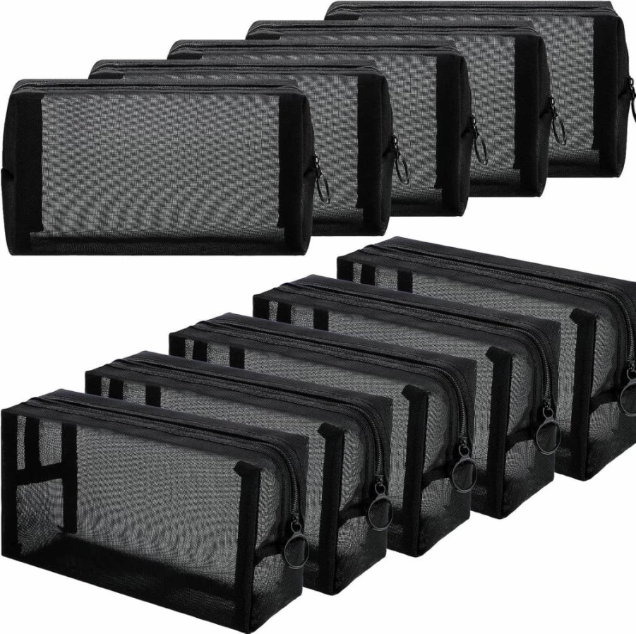 Frienda 10-Pack Black Mesh Makeup Bags with Zipper - Breathable Travel Toiletry Organizer for Cosmetics, Home, Office & Travel Accessories