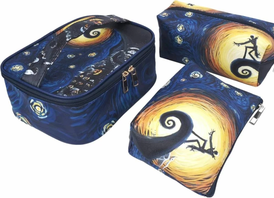 MRSP 3-Piece Waterproof Makeup Bag Set - Portable Travel Cosmetic Organizer for Women, The Nightmare Before Christmas Themed