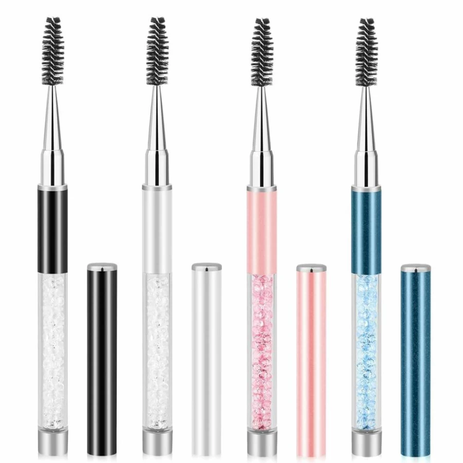 Mozeat Lens 4 Pack Reusable Mascara Wands with Caps - Portable Eyelash & Eyebrow Brush Applicator for Extensions, Travel Makeup Tools, Women's Beauty Accessories