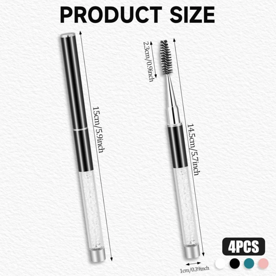 Mozeat Lens 4 Pack Reusable Mascara Wands with Caps - Portable Eyelash & Eyebrow Brush Applicator for Extensions, Travel Makeup Tools, Women's Beauty Accessories