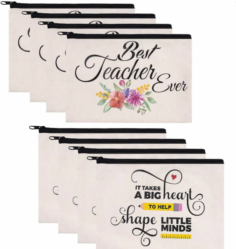 Hlonon 8-Piece Teacher Appreciation Gift Set - Makeup Bags & Toiletry Pouches (9x6 Inch, 2 Unique Designs, Zipper Closure) for Travel & Cosmetics