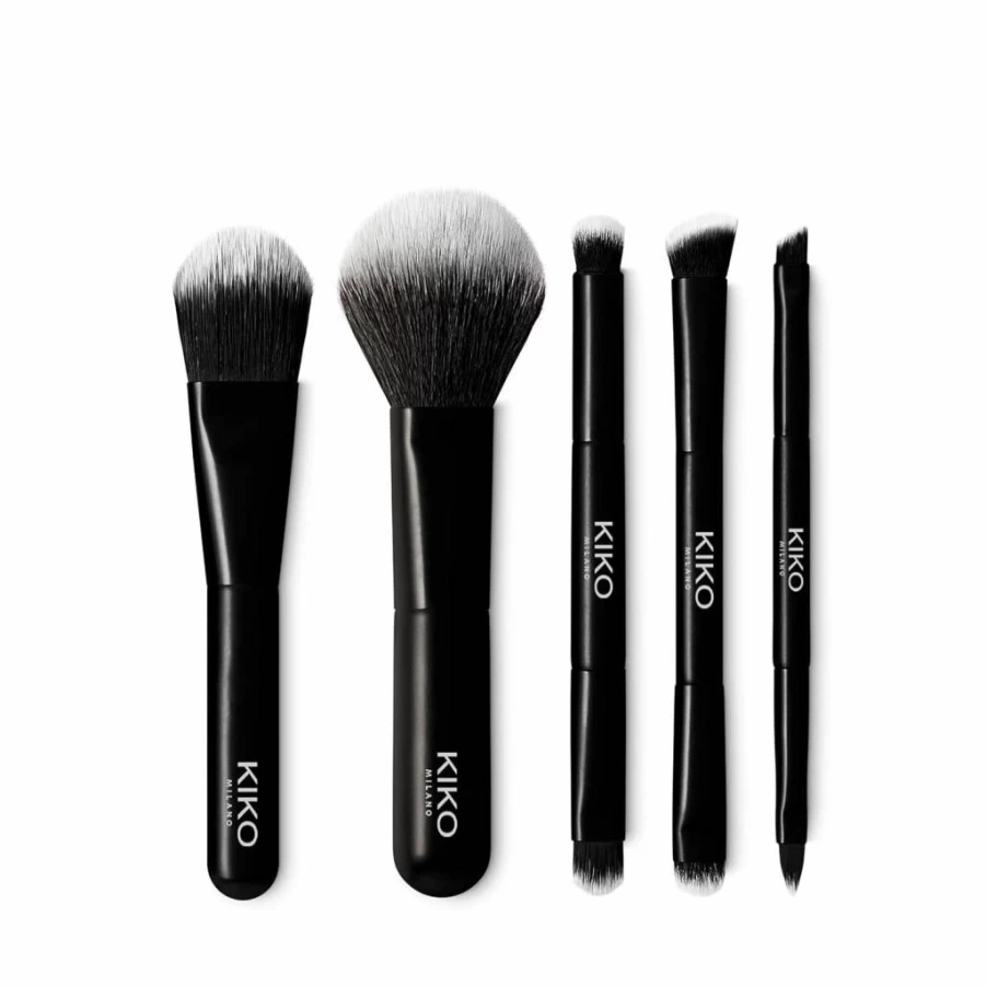 KIKO Milano Professional 5-Piece Travel Brush Set with Pouch | Makeup Brushes for On-The-Go