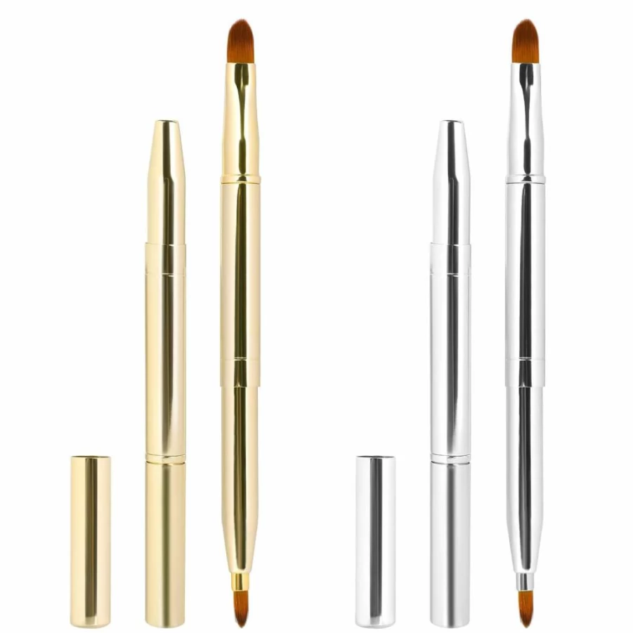 Sliverdew 2 Pack Retractable Lip Brush - Double-Ended Lipstick & Gloss Applicator with Cap, Travel-Friendly Makeup Brush